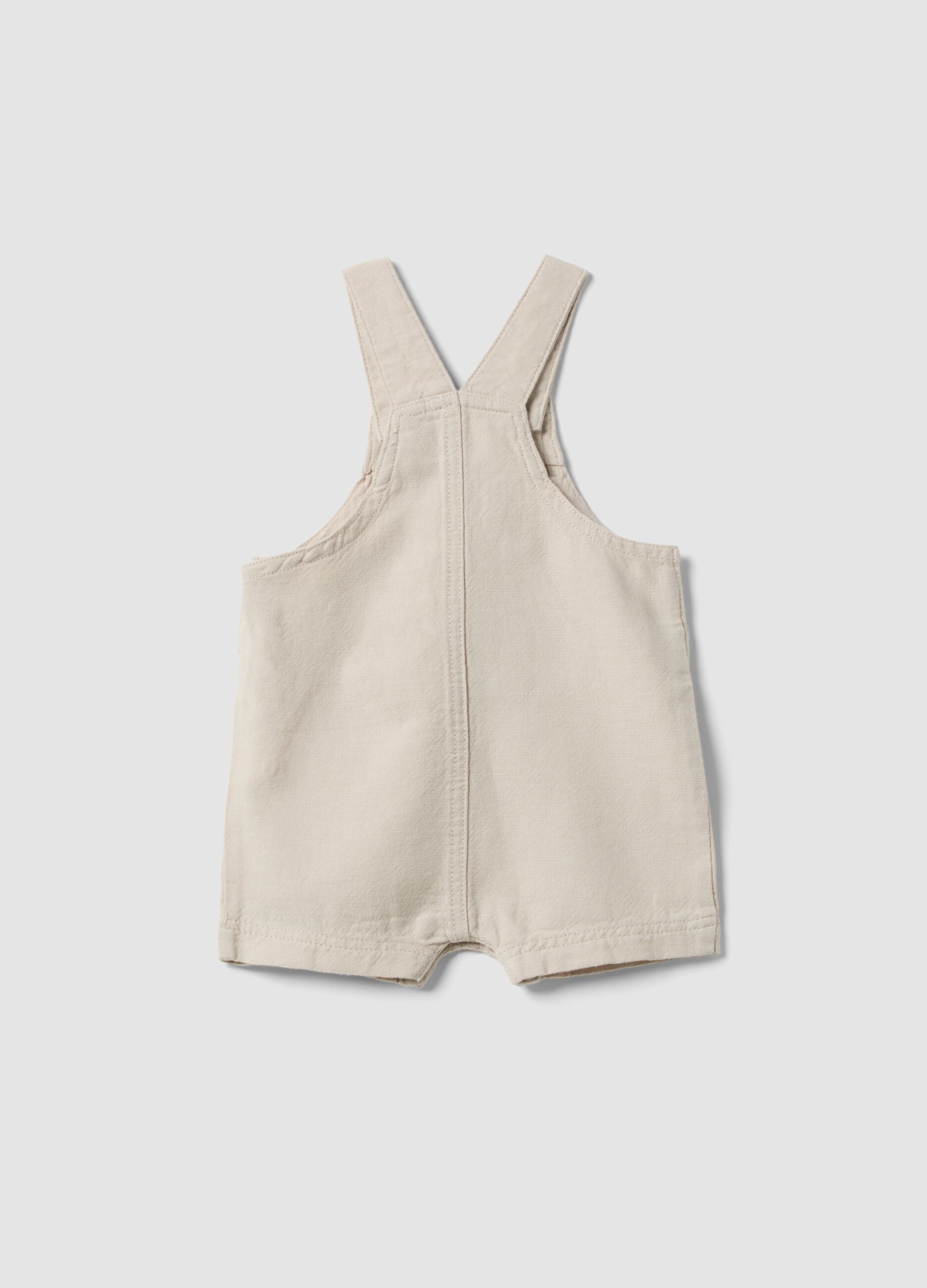 Beige cotton-linen blend baby dungarees regular fit