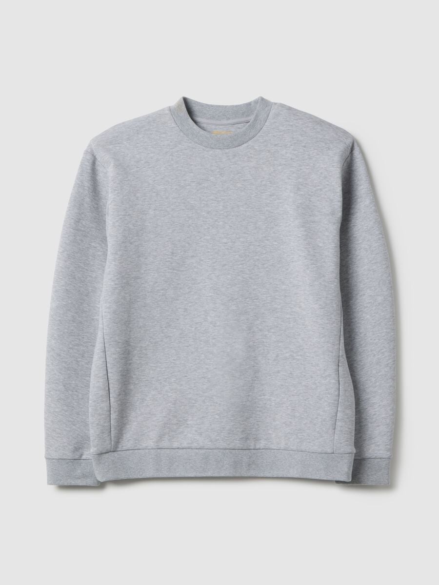 Grey cotton blend regular fit crew neck sweatshirt_4