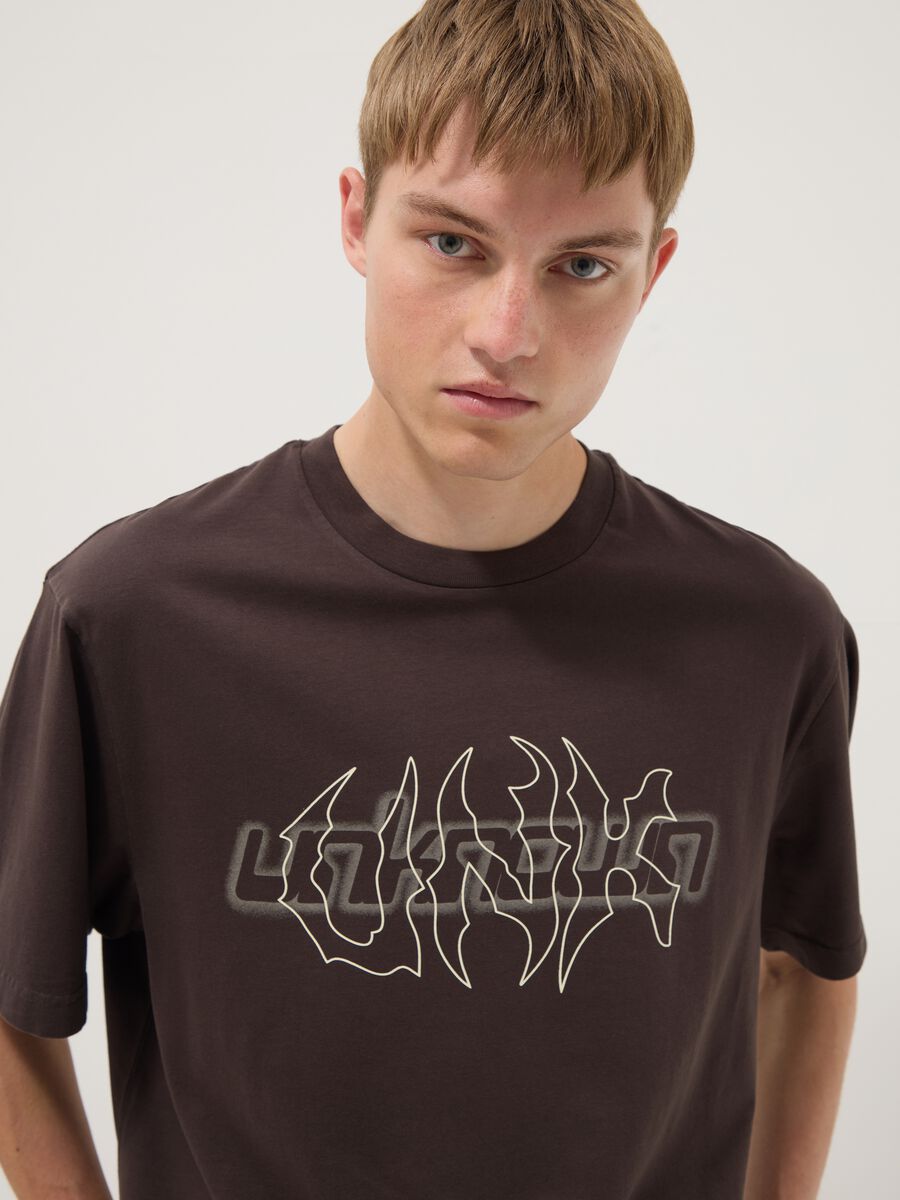 T-shirt marrone a maniche corte in puro cotone regular fit_2