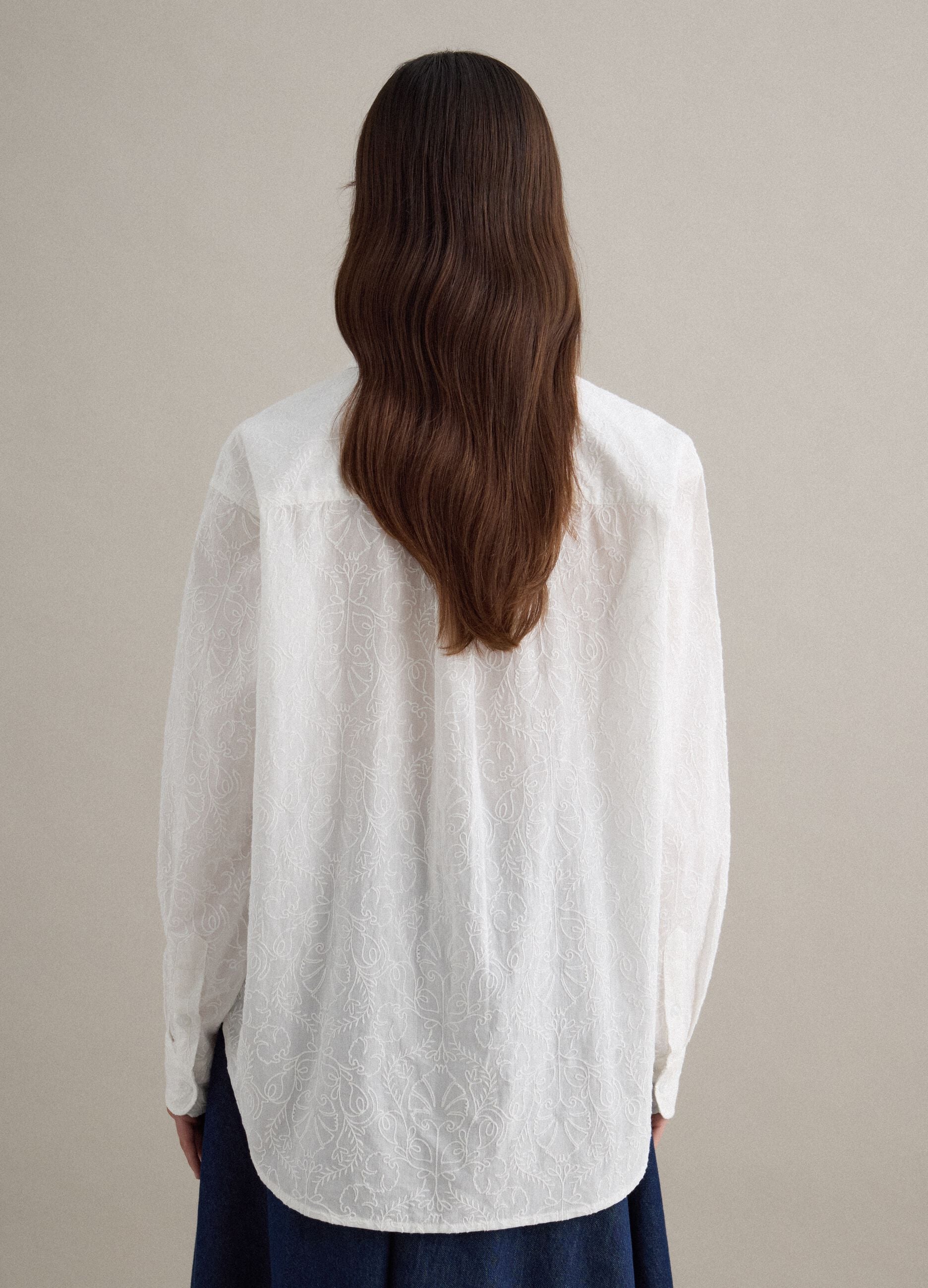 Oversized fit white pure cotton sangallo shirt