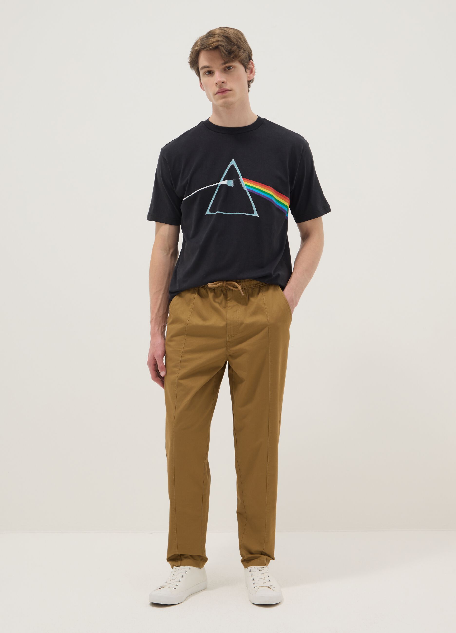 Black regular fit pure cotton T-shirt with Pink Floyd print