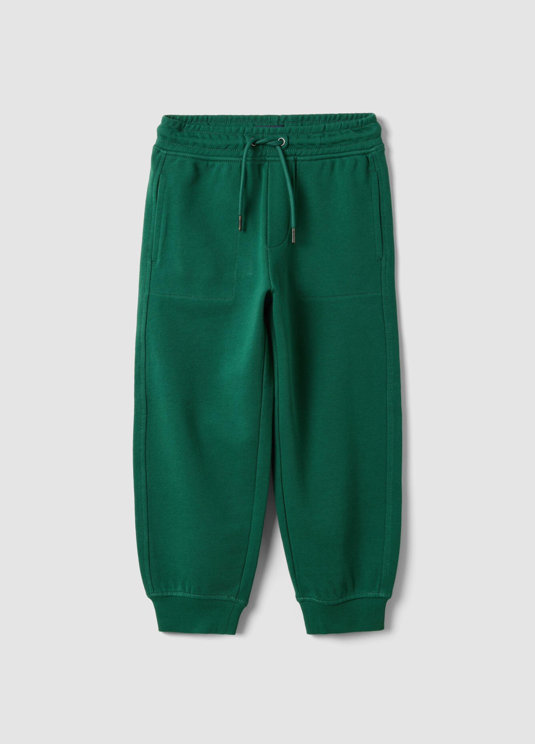 Green pure cotton jogger trousers with elasticated waist for boys