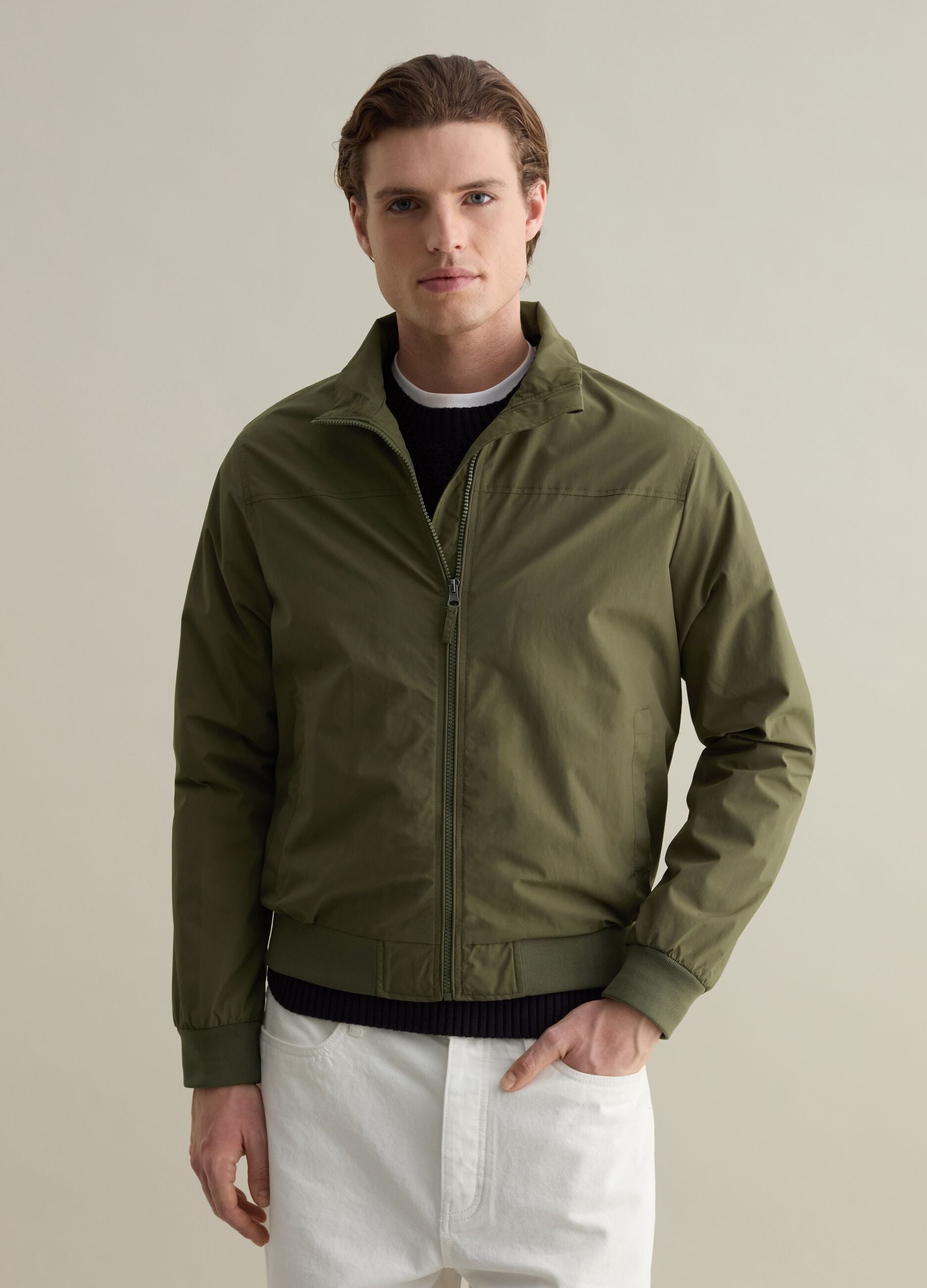 Full-zip bomber jacket with high neck