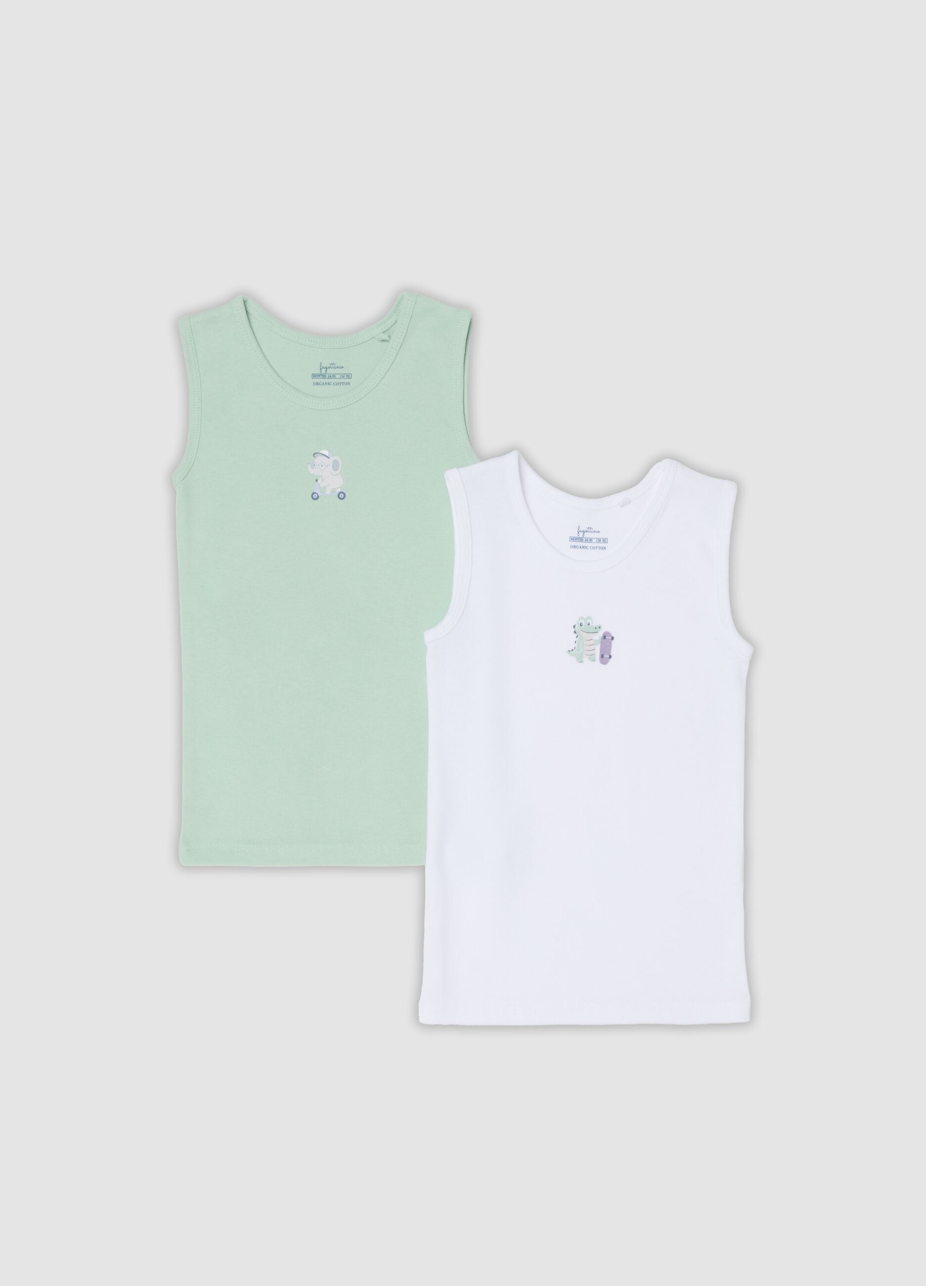 2-pack multicolour organic cotton sleeveless vests with print for baby
