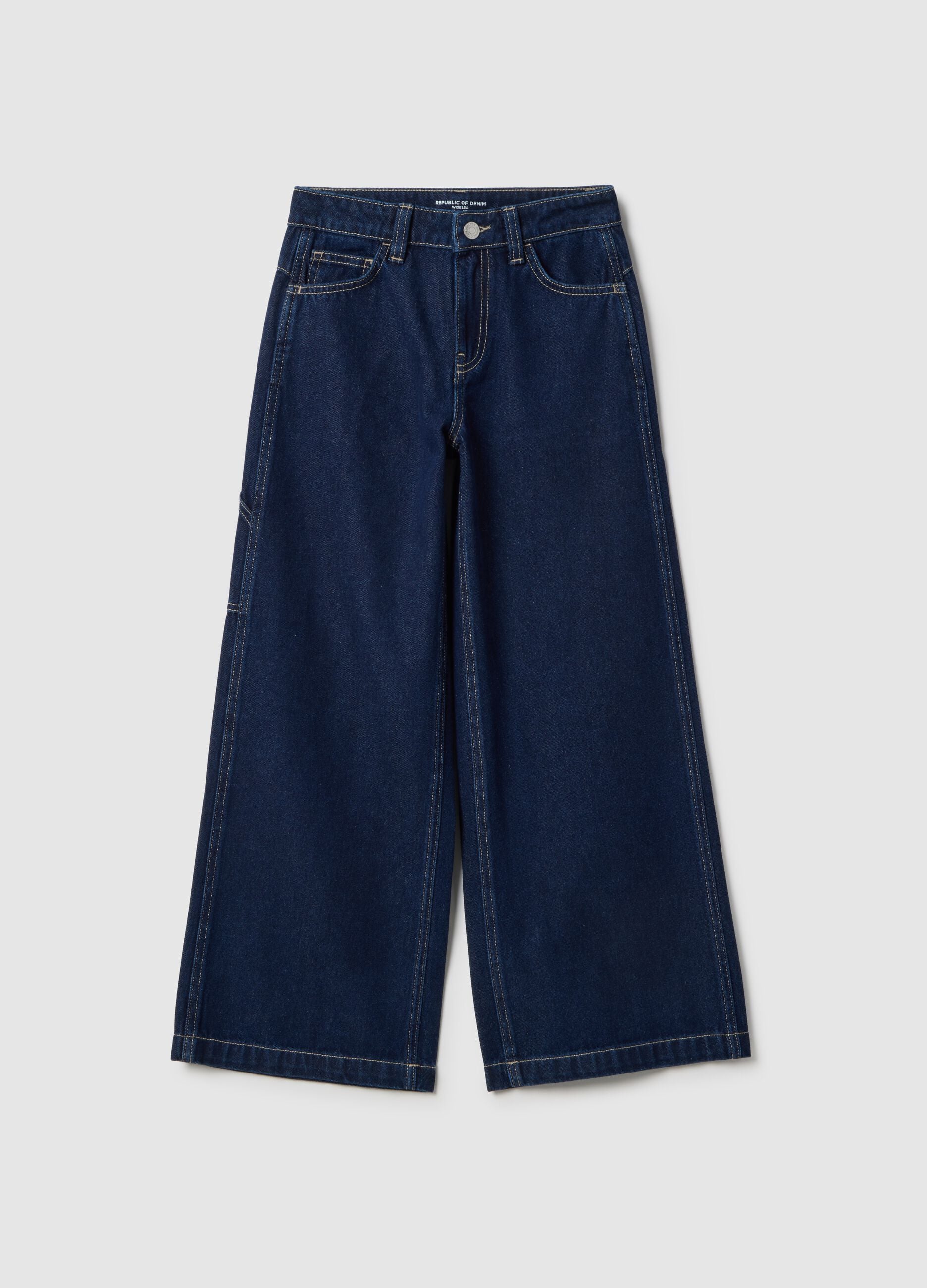Girls' blue denim wide leg jeans in pure cotton