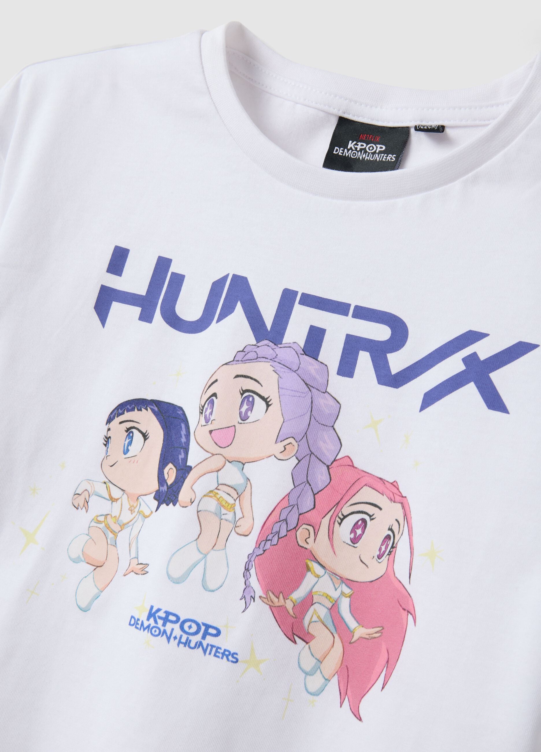 White pure cotton T-shirt with K-Pop Demon Hunters print, regular fit