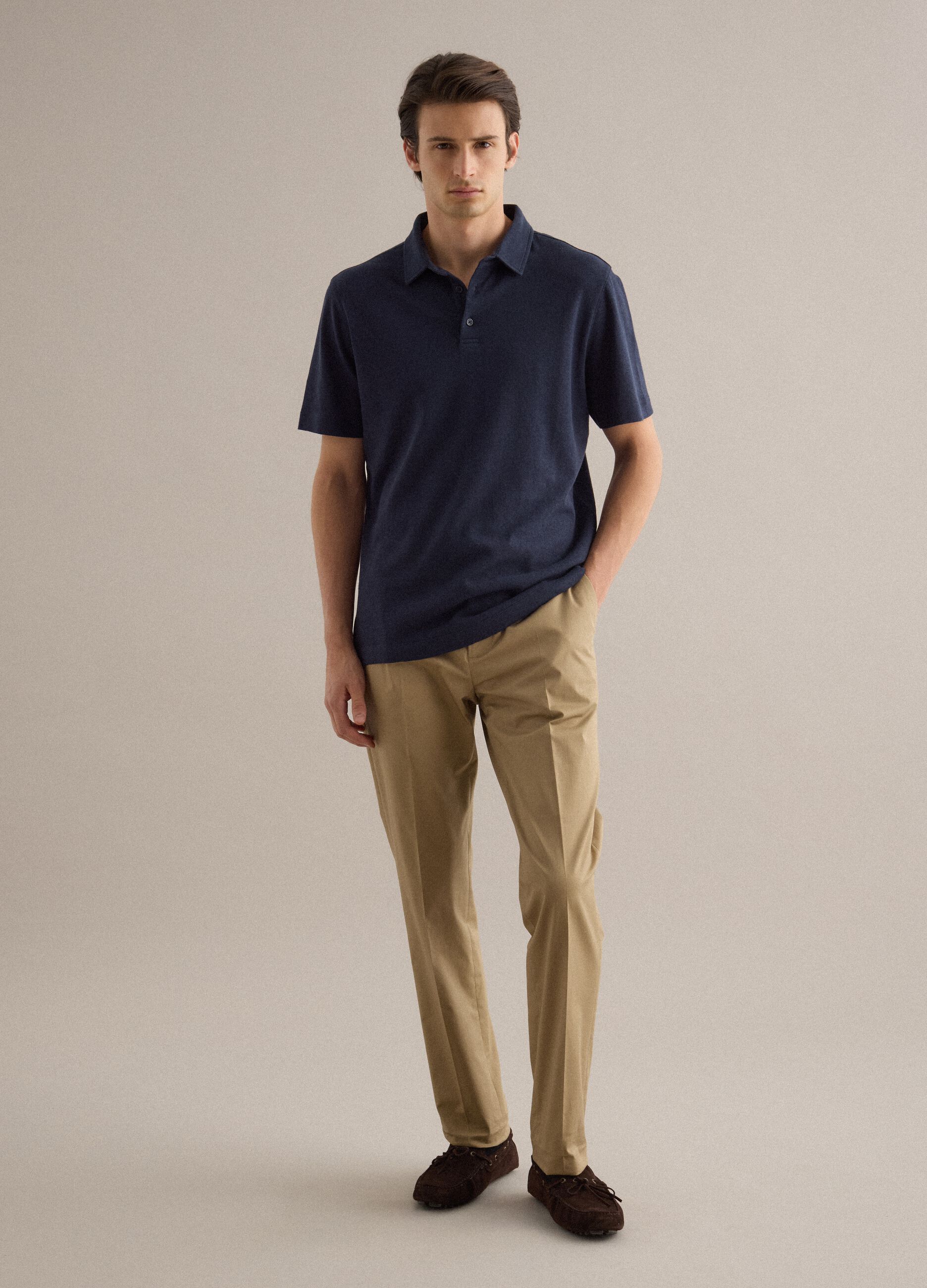 Blue linen and cotton blend polo regular fit