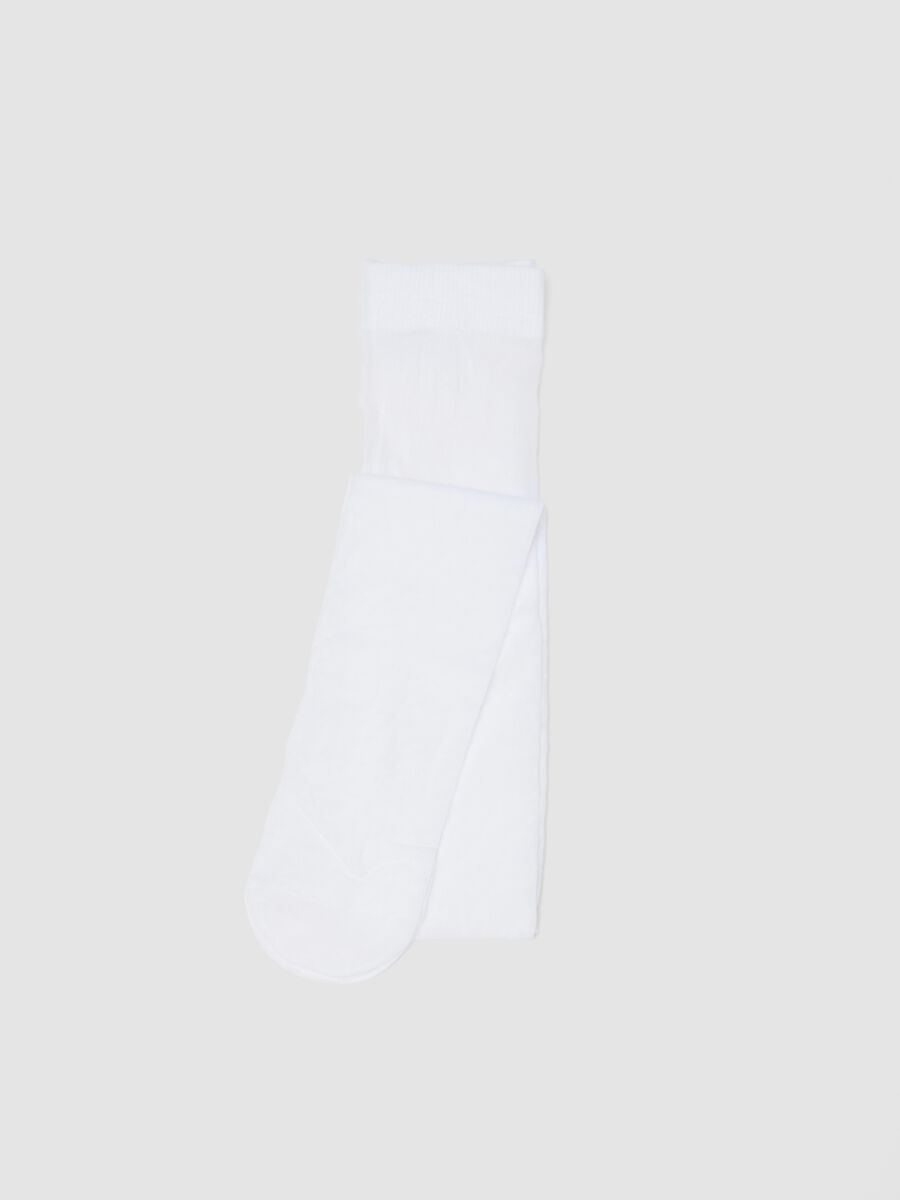 Girls' White Pure Cotton Tights Regular Fit_0
