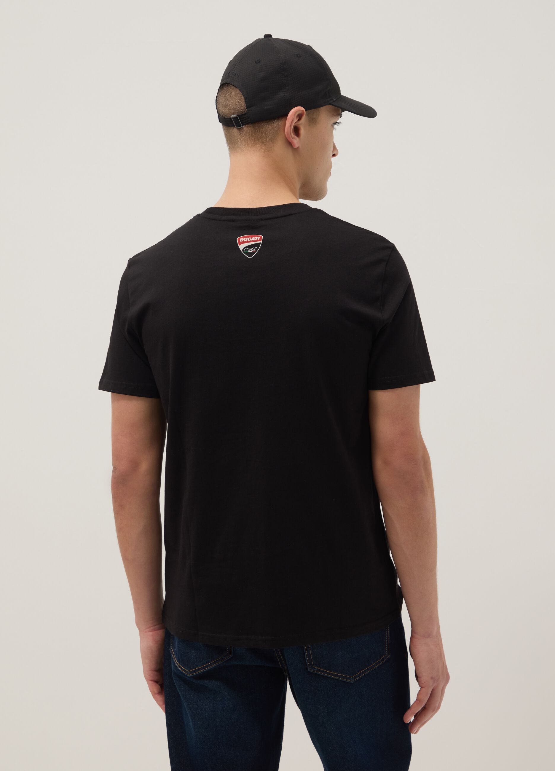 Black regular fit pure cotton T-shirt with Ducati print