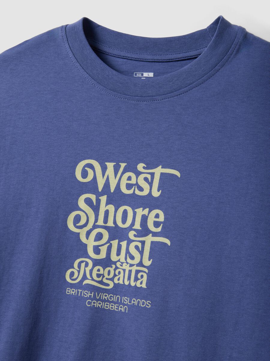 Blue short-sleeve pure cotton T-shirt with print_5