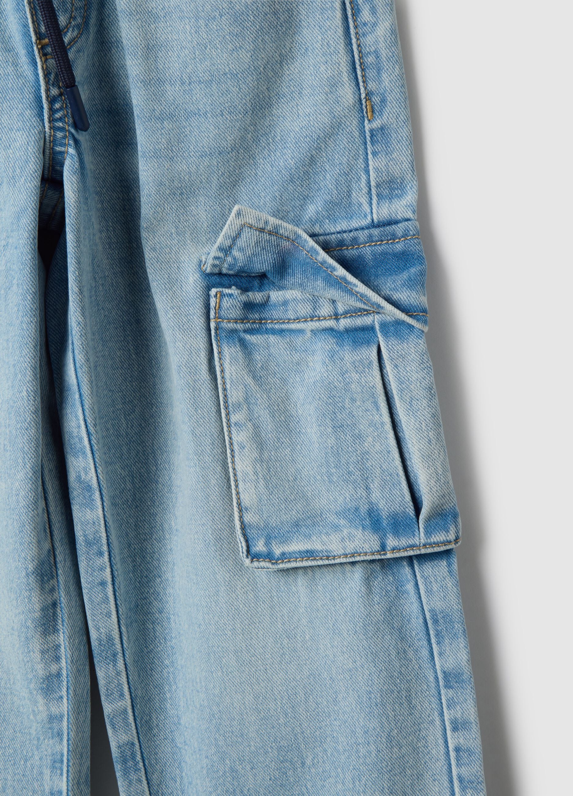 Blue pure cotton regular fit cargo pocket trousers for boys
