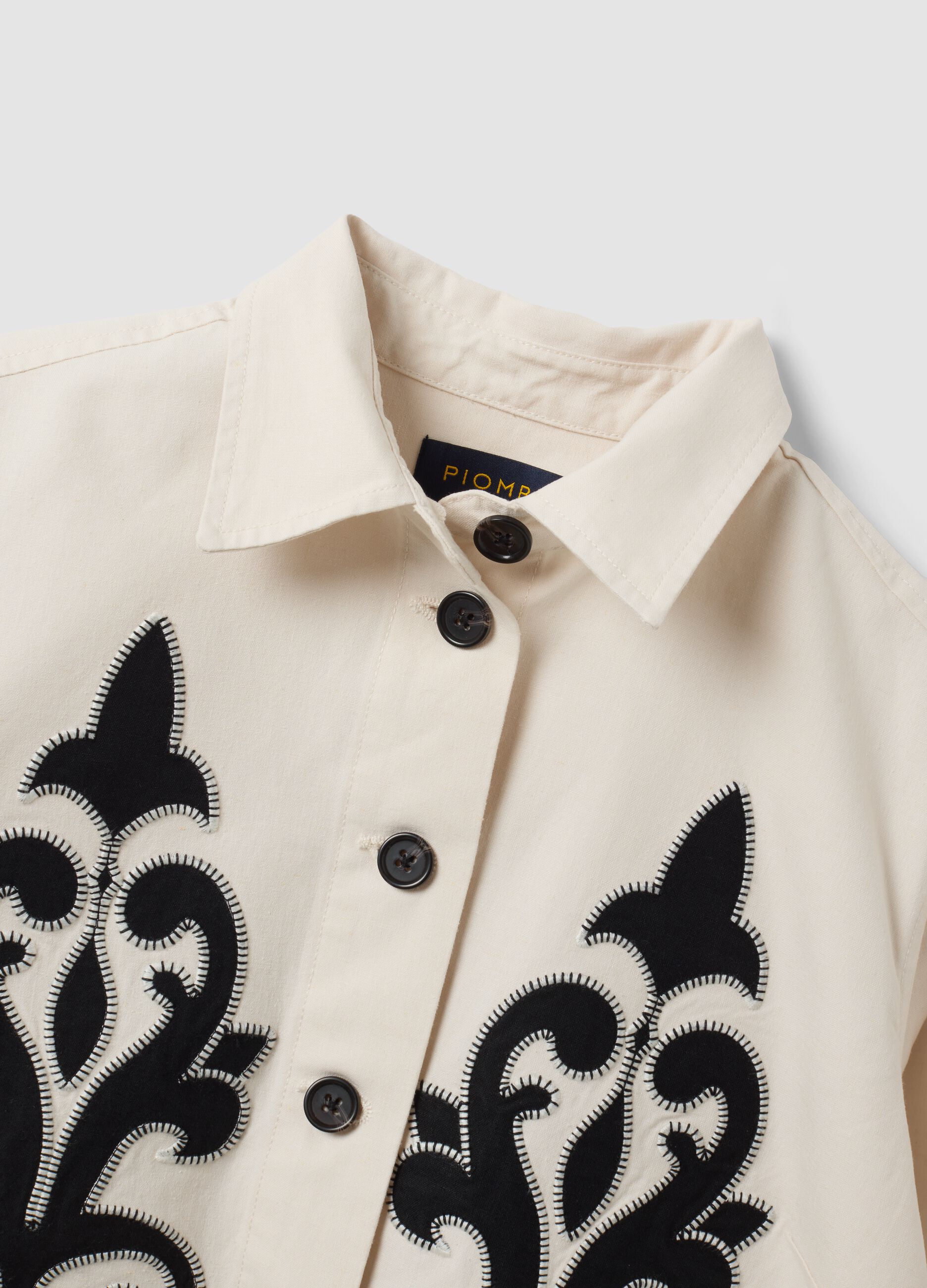 White linen and lyocell blend blazer with contrasting embroidery, regular fit