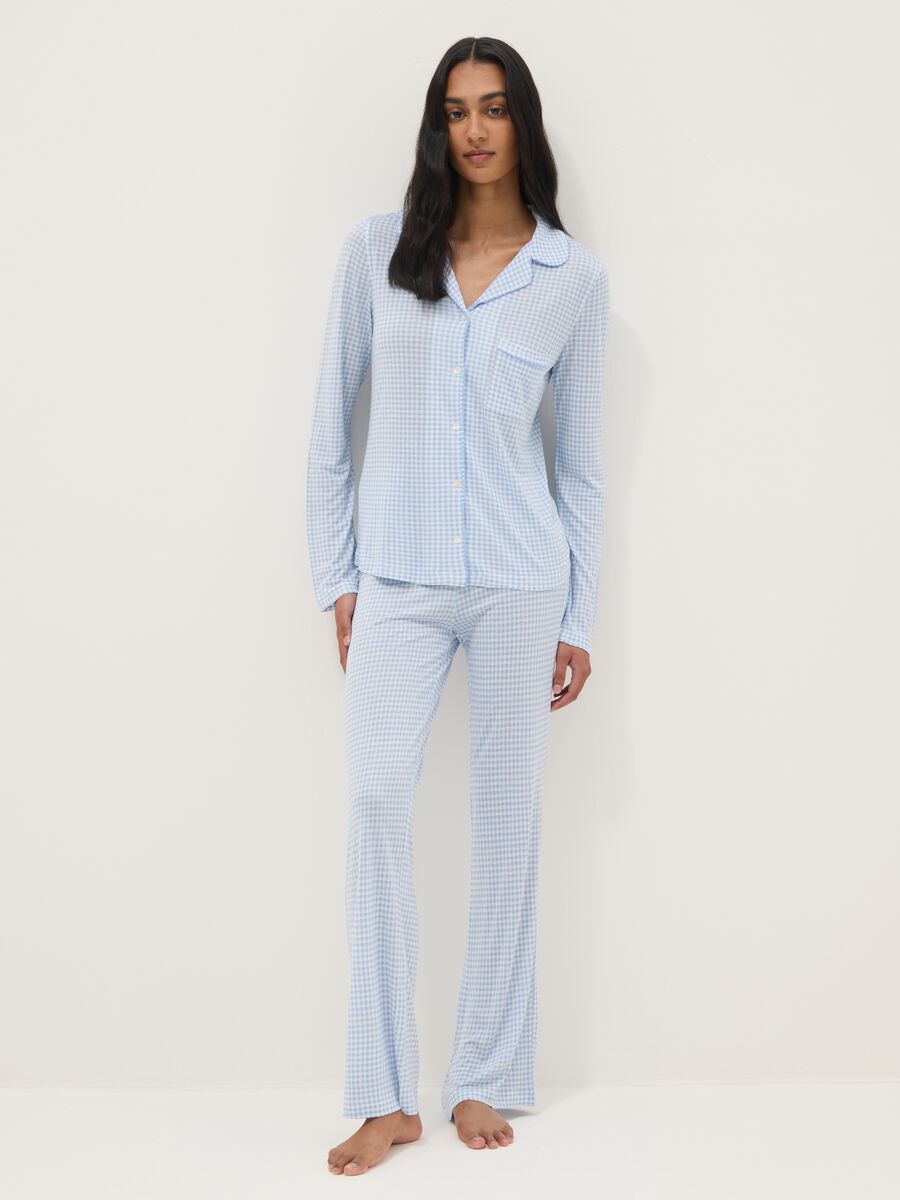 Pigiama in pura viscosa a quadri multicolor regular fit con collo a V_0
