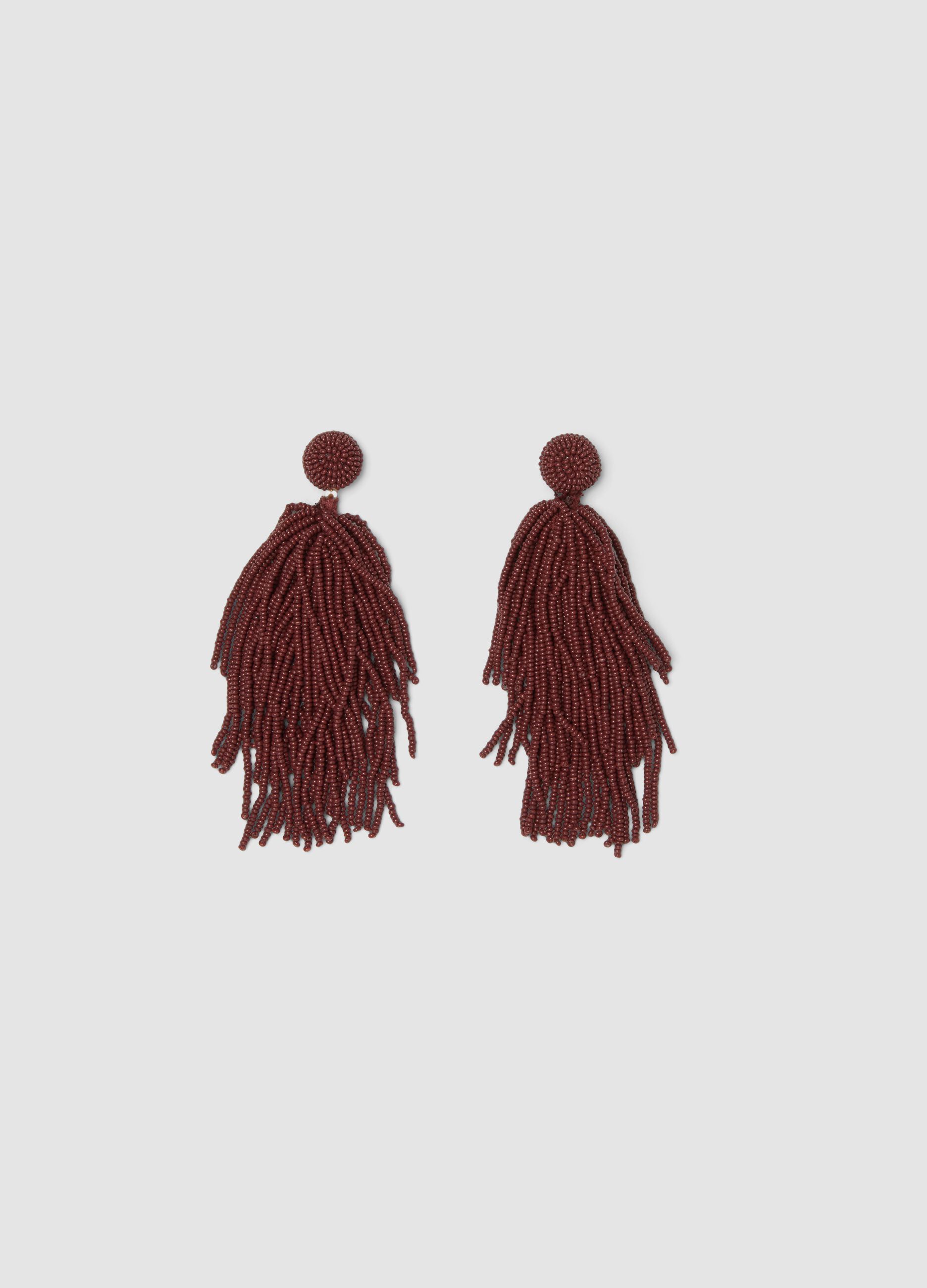 Drop Earrings with Brown Glass Beads