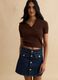 Brown cotton blend regular fit sweater with polo collar_0