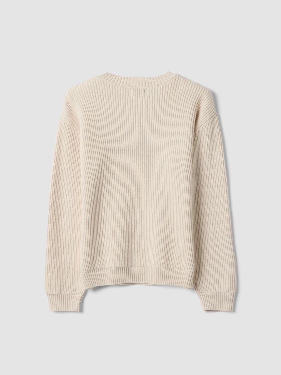 Maglia over beige in misto cotone con girocollo a costine per ragazzo_2
