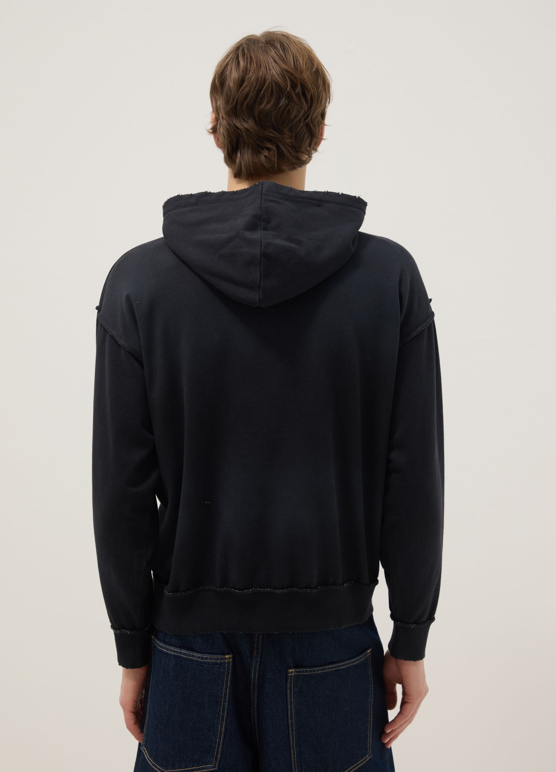 Black cotton blend oversized fit hooded sweatshirt