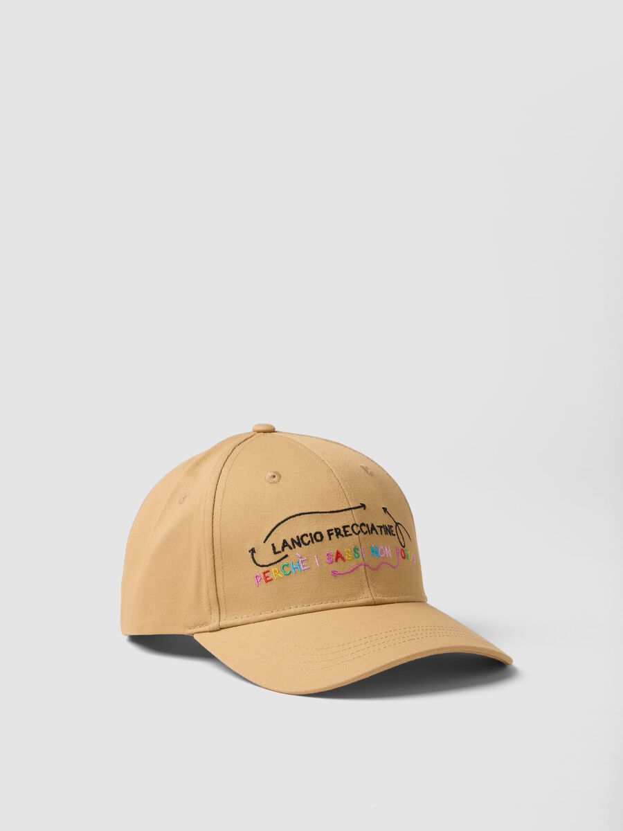 Beige pure cotton baseball cap with lettering_0