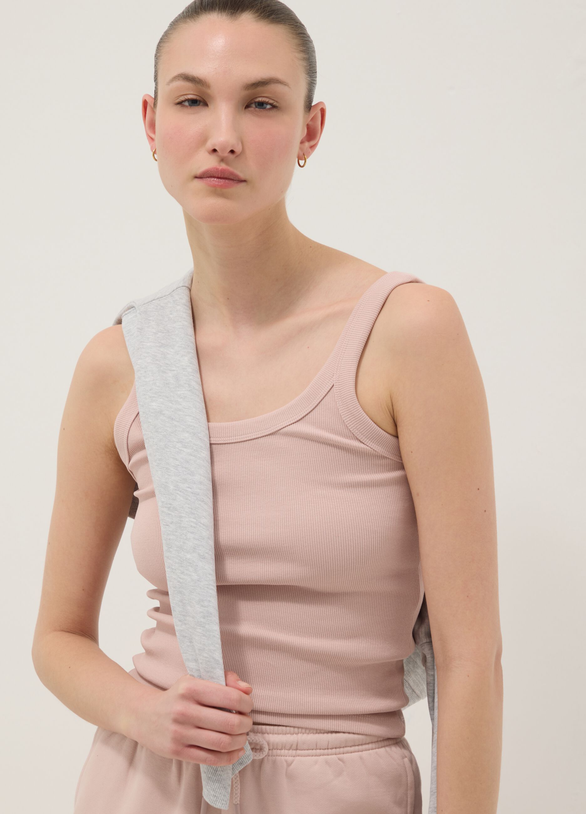 Pink fitted stretch cotton vest top