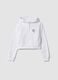White hooded zip-up sweatshirt in cotton blend for girls, regular fit_3