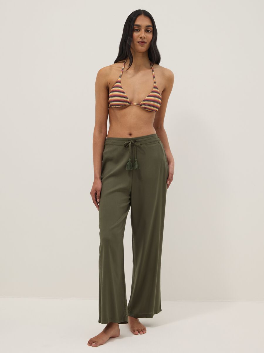 Green long pure viscose trousers_0
