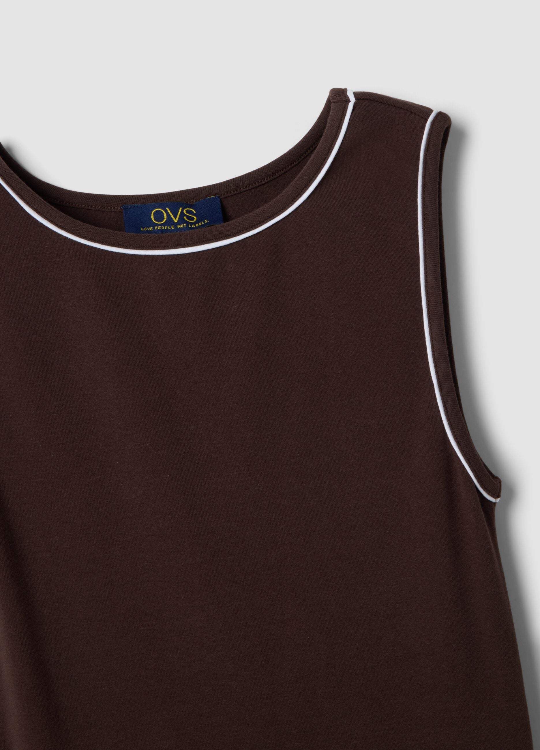 Brown sleeveless stretch cotton dress, regular fit