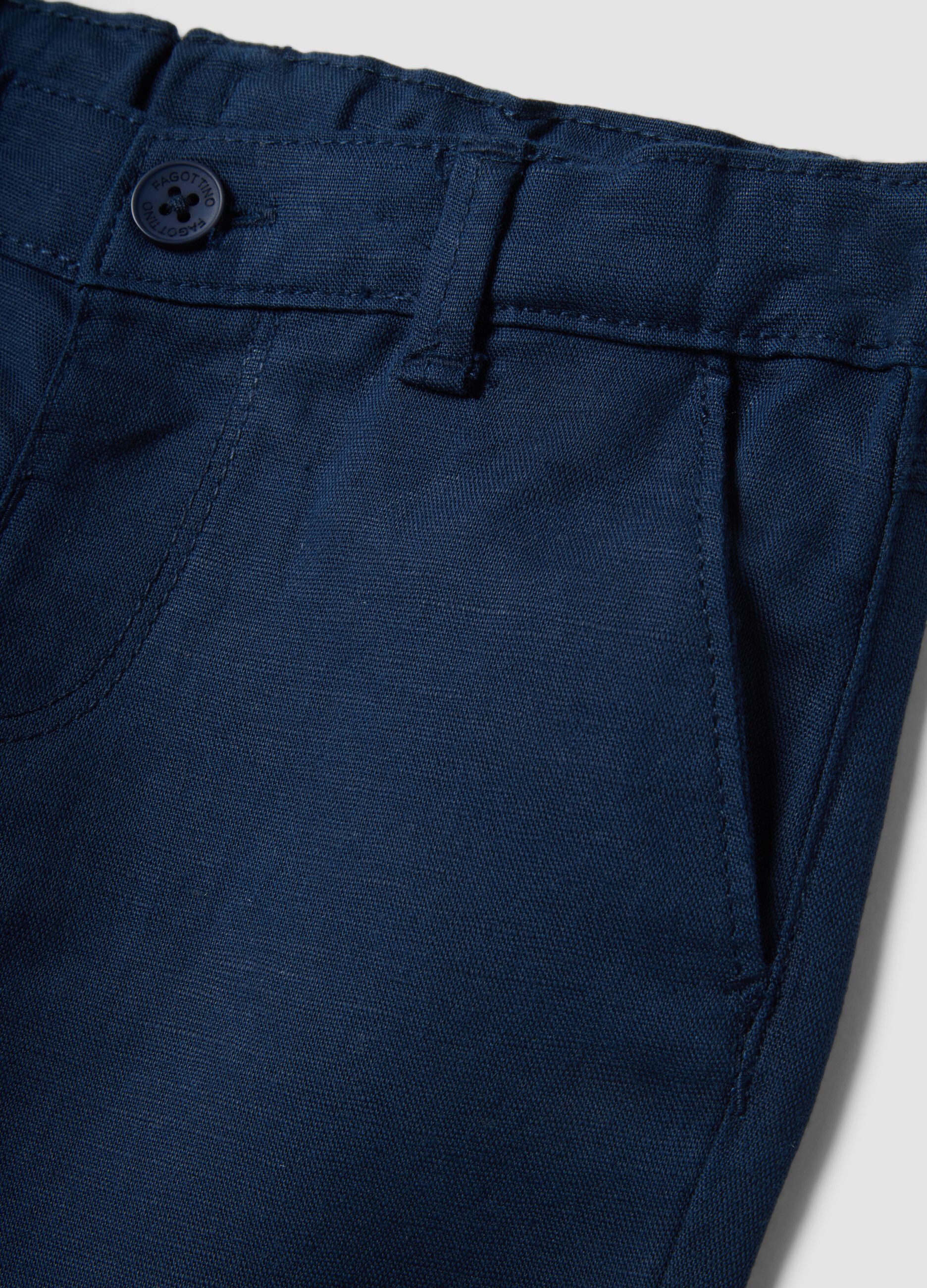 Children's regular fit blue linen-cotton blend chino trousers