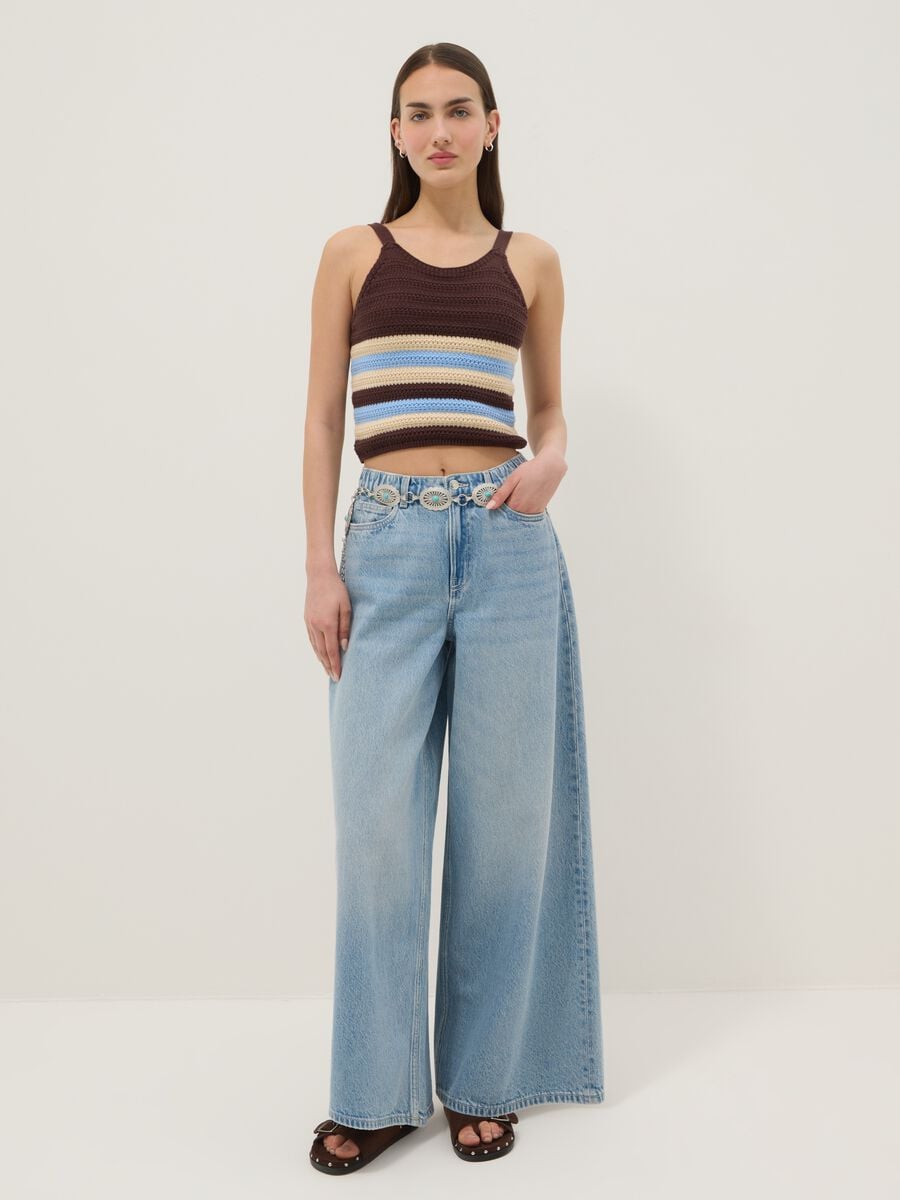 Top fitted in puro cotone a righe multicolor con lavorazione a maglia_1
