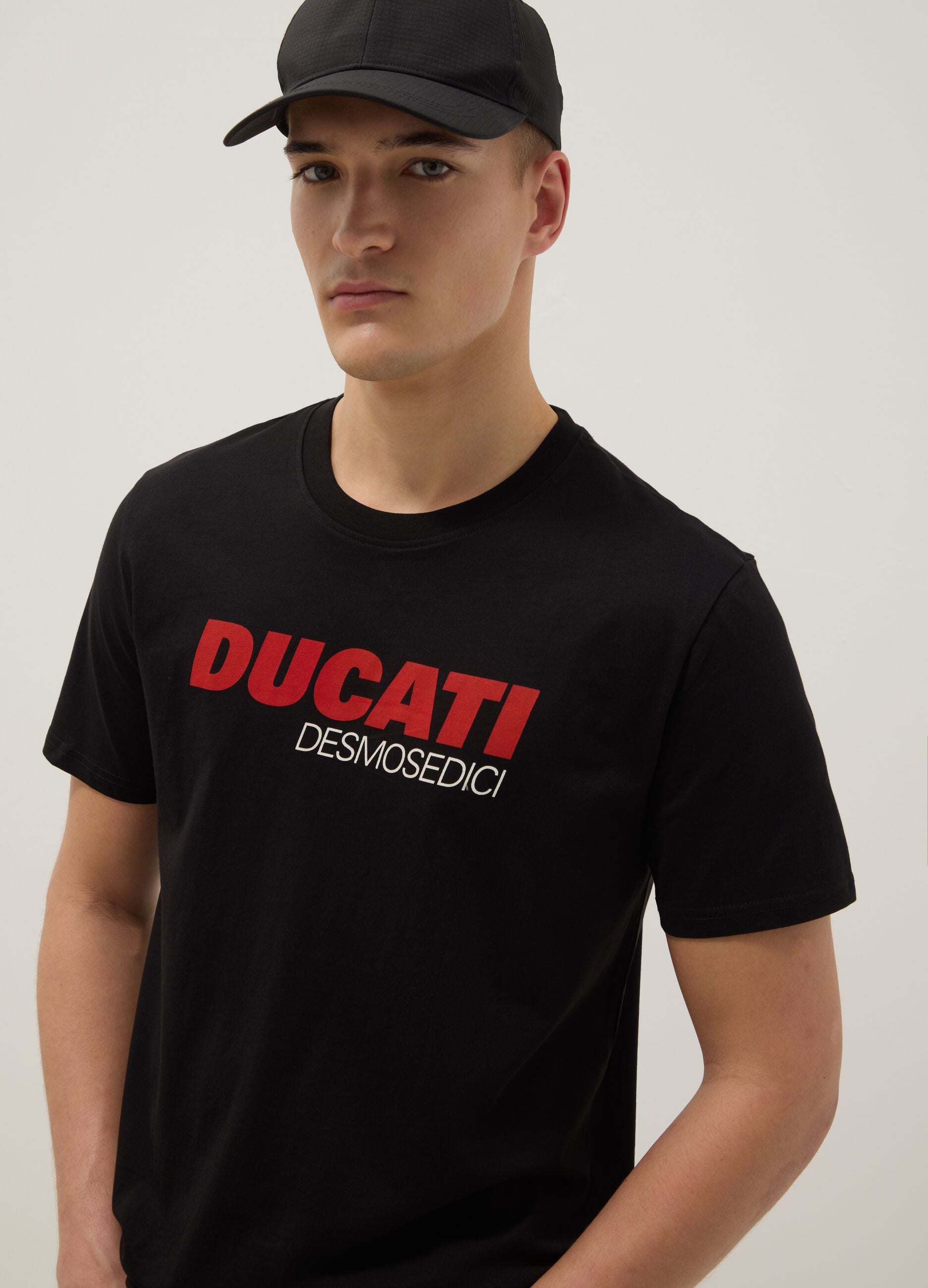 Black regular fit pure cotton T-shirt with Ducati print