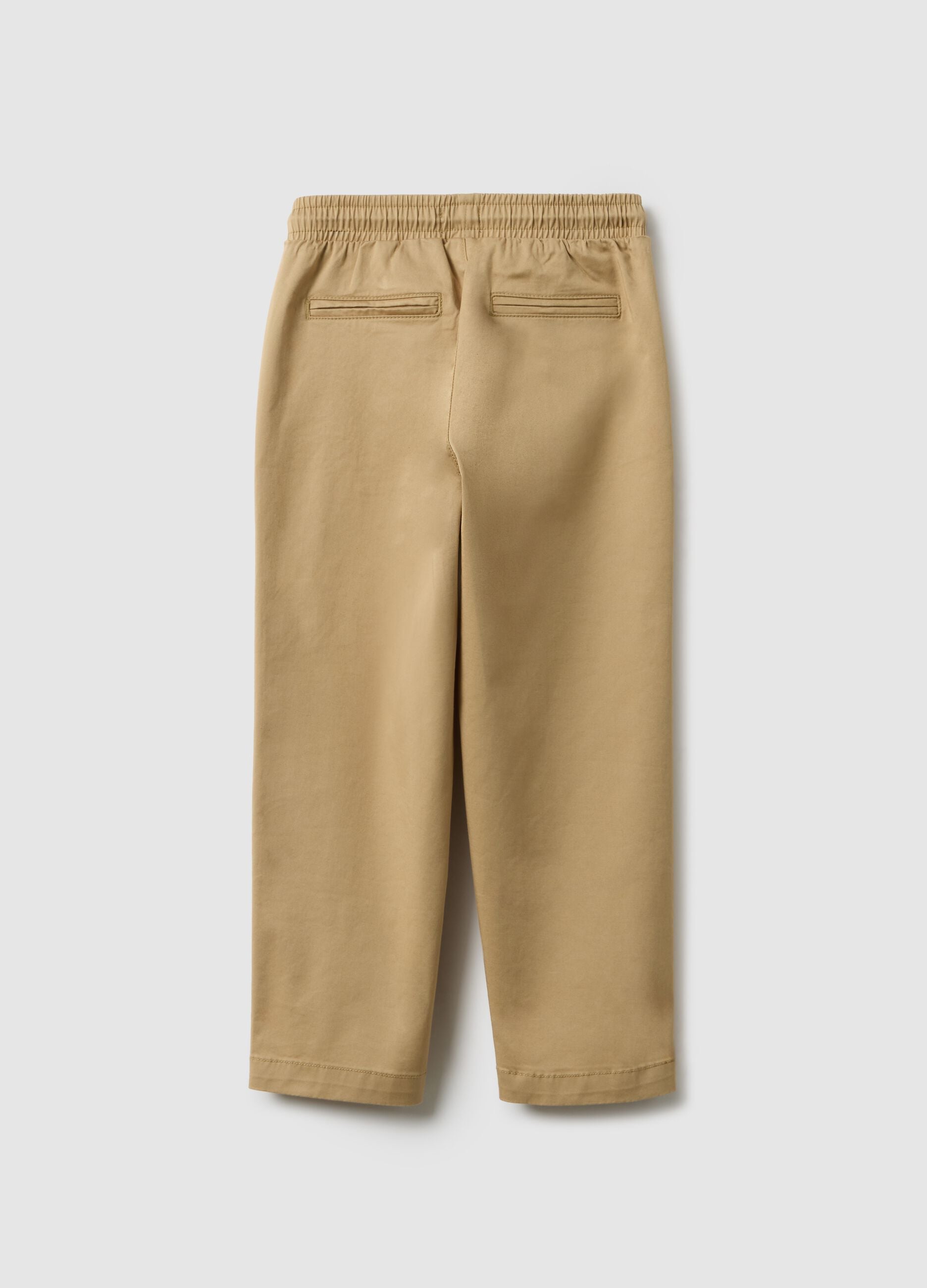 Beige Stretch Cotton Jogger Trousers for Kids