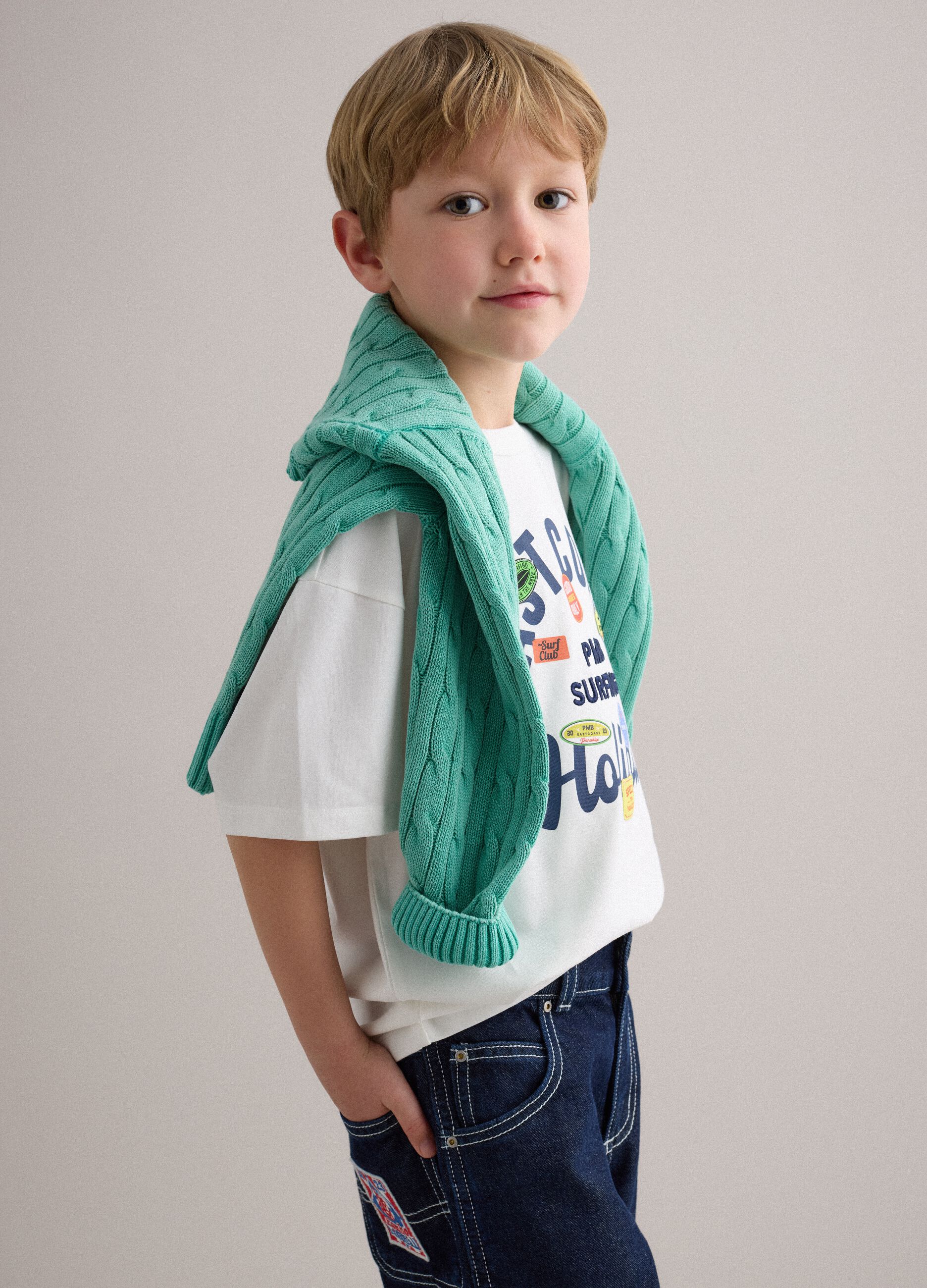 Children's oversized white stretch cotton t-shirt
