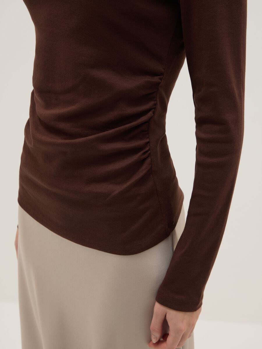 Brown long sleeve pure cotton regular fit T-shirt_3