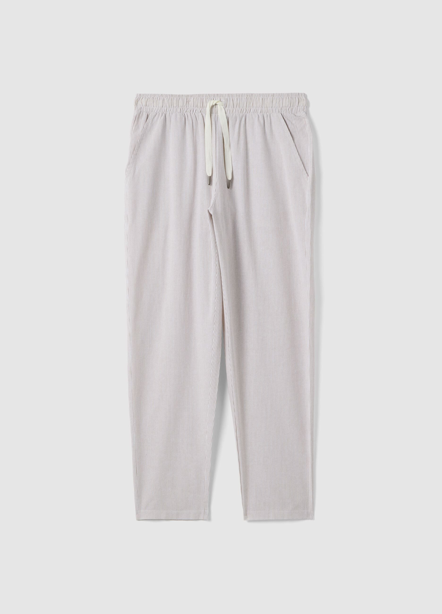 Long pyjama trousers in pure cotton with multicolour stripes regular fit