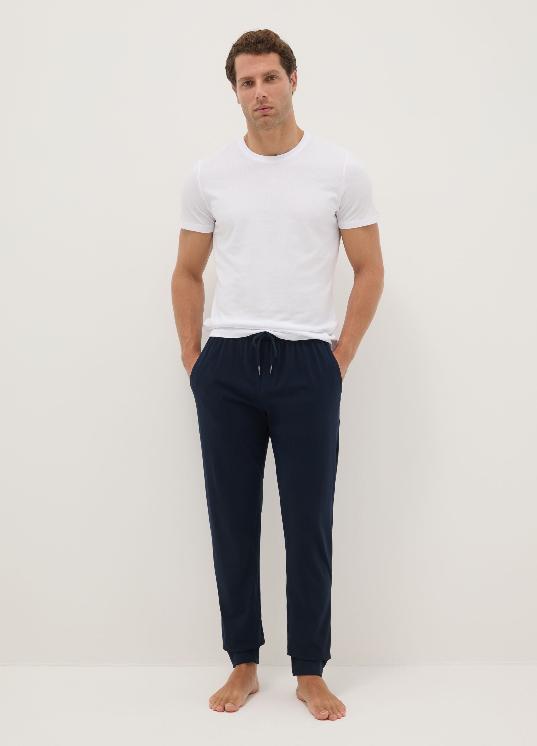 Blue pure cotton regular fit pajama trousers