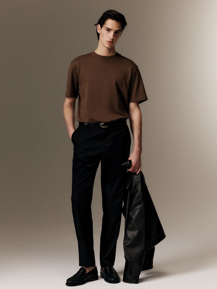 Black Stretch Cotton Slim Fit Chino Trousers_0
