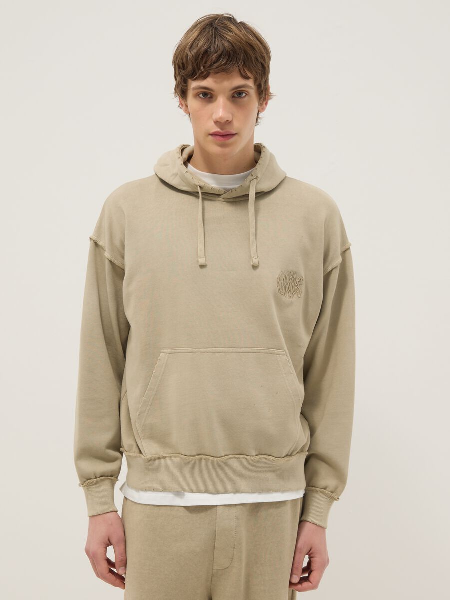 Oversized fit beige cotton blend hoodie_0