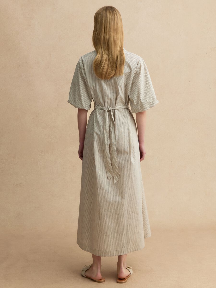 Beige striped pure cotton maxi dress, regular fit with V-neck_2