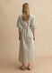 Beige striped pure cotton maxi dress, regular fit with V-neck_2