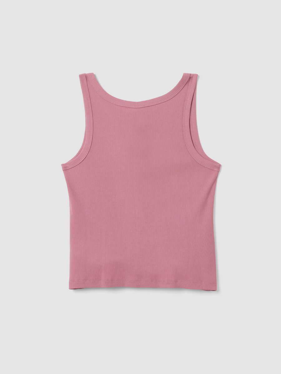 Pink ribbed cotton and viscose blend henley vest_5