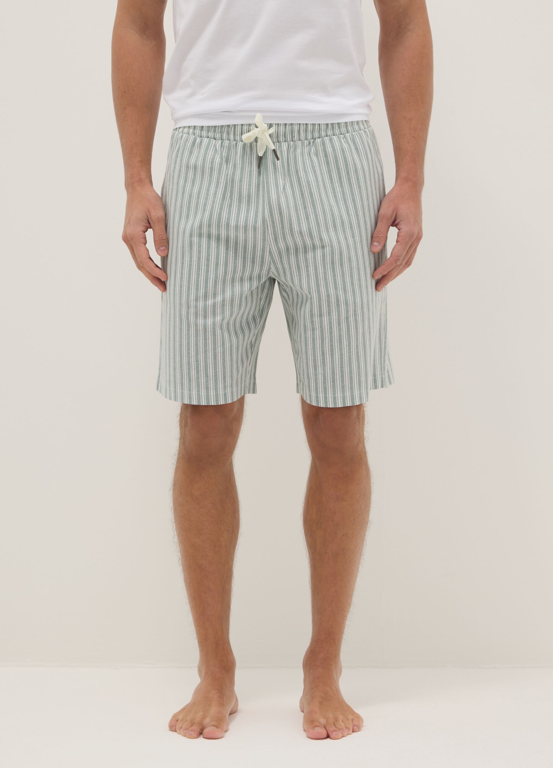 Multicoloured striped pure cotton regular fit pyjama shorts
