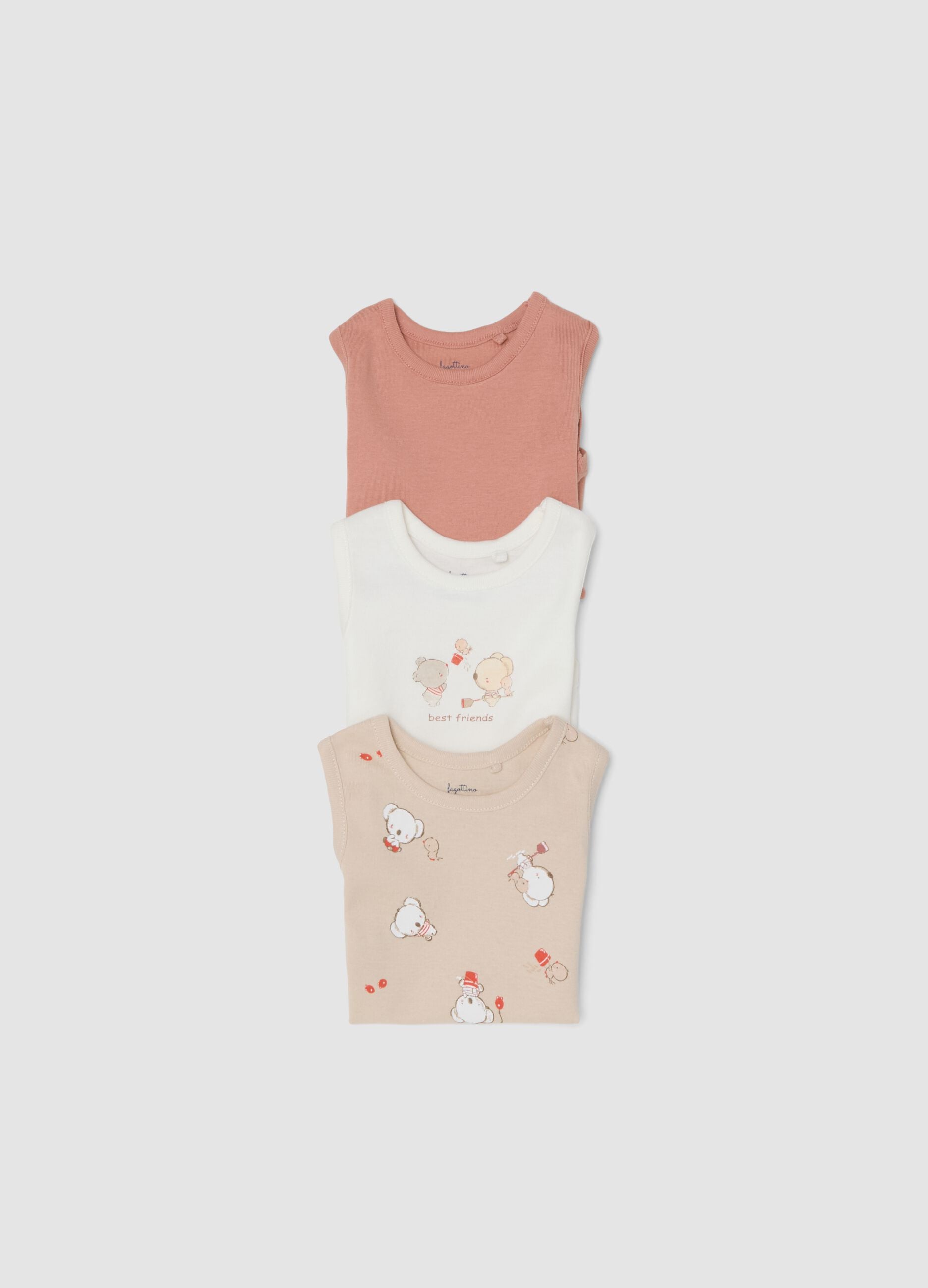 Sleeveless multicolour cotton bodysuit tripack for newborns