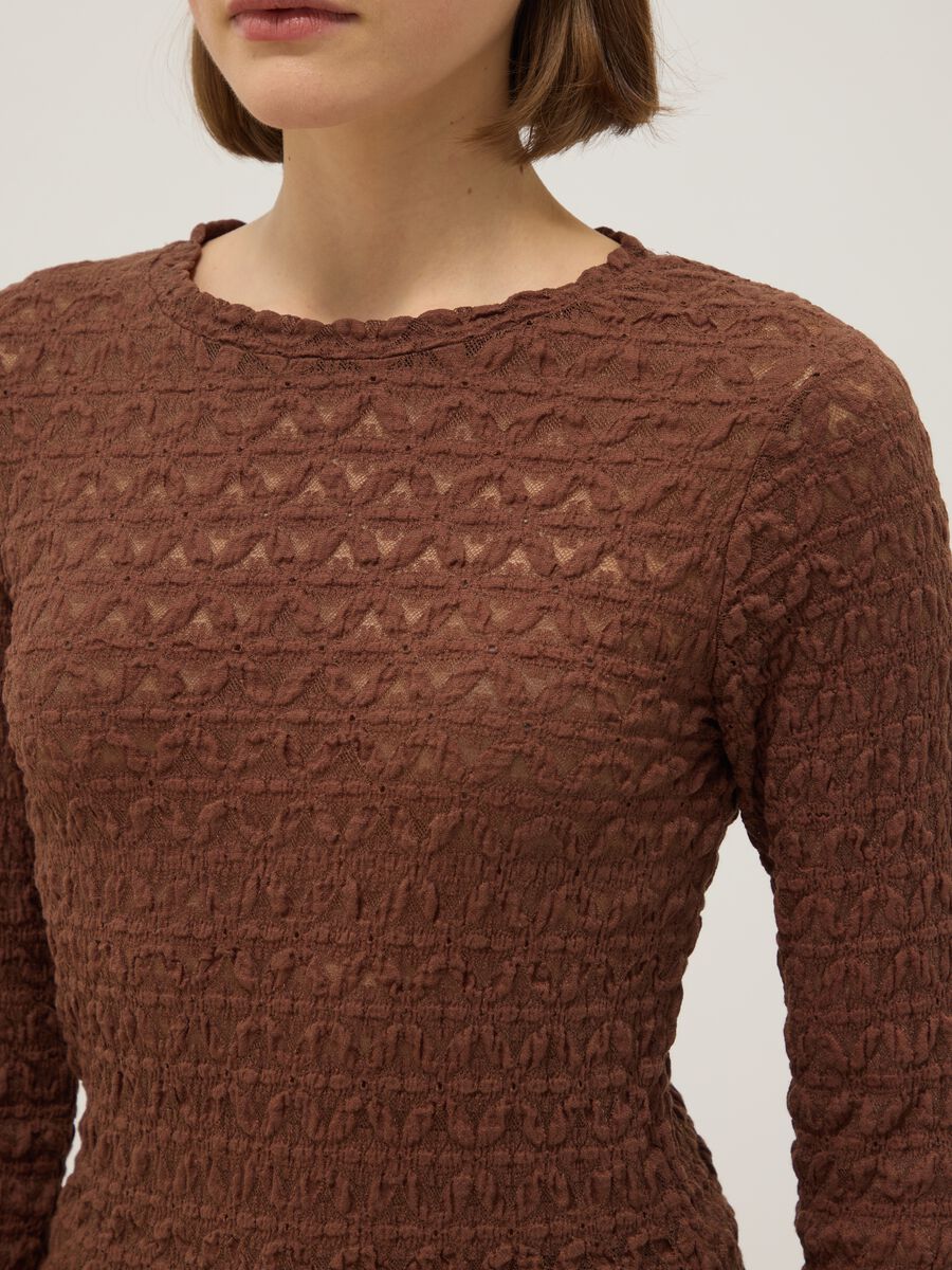 Brown cotton and viscose blend sweater regular fit with knit texture_3