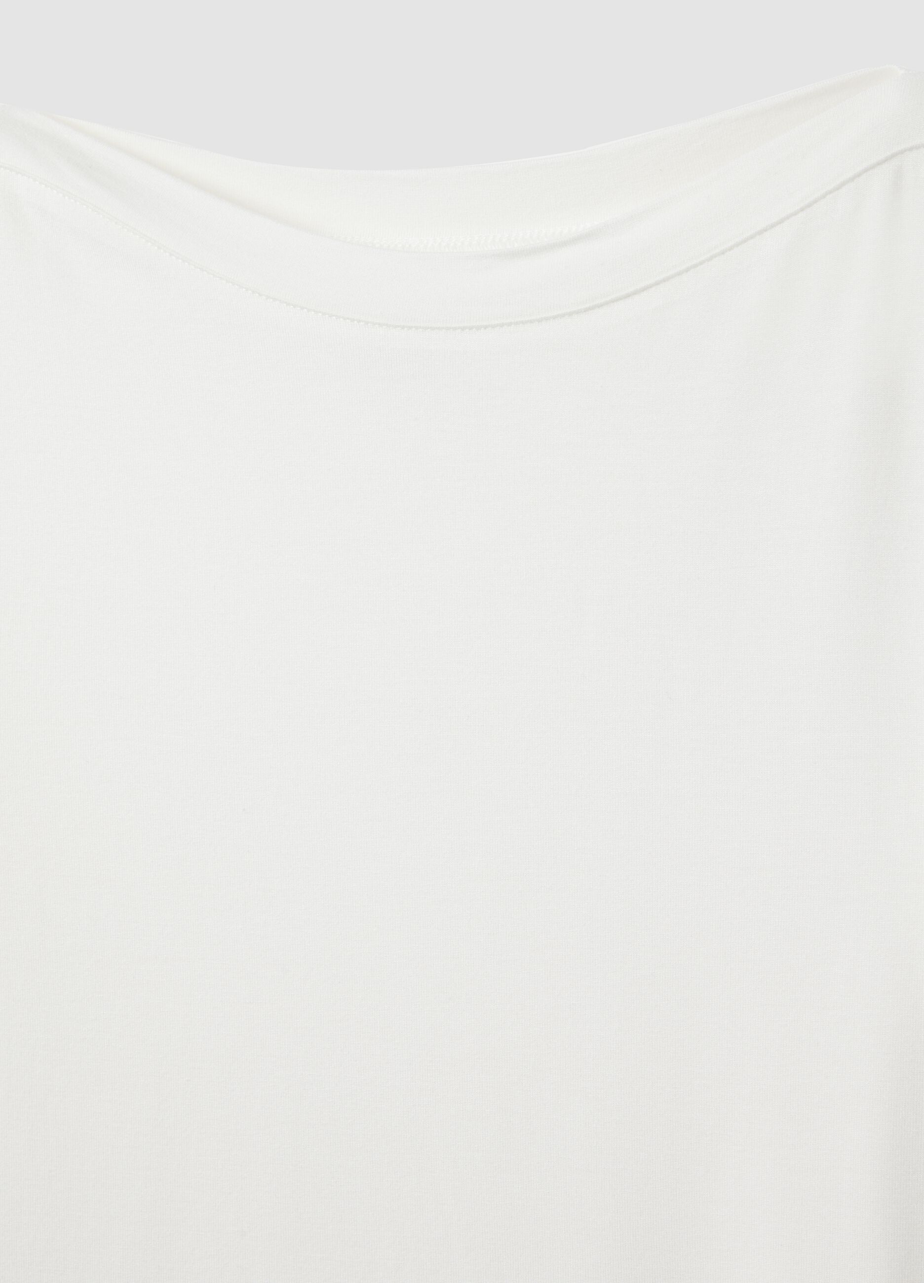 White stretch viscose regular fit boat neck t-shirt