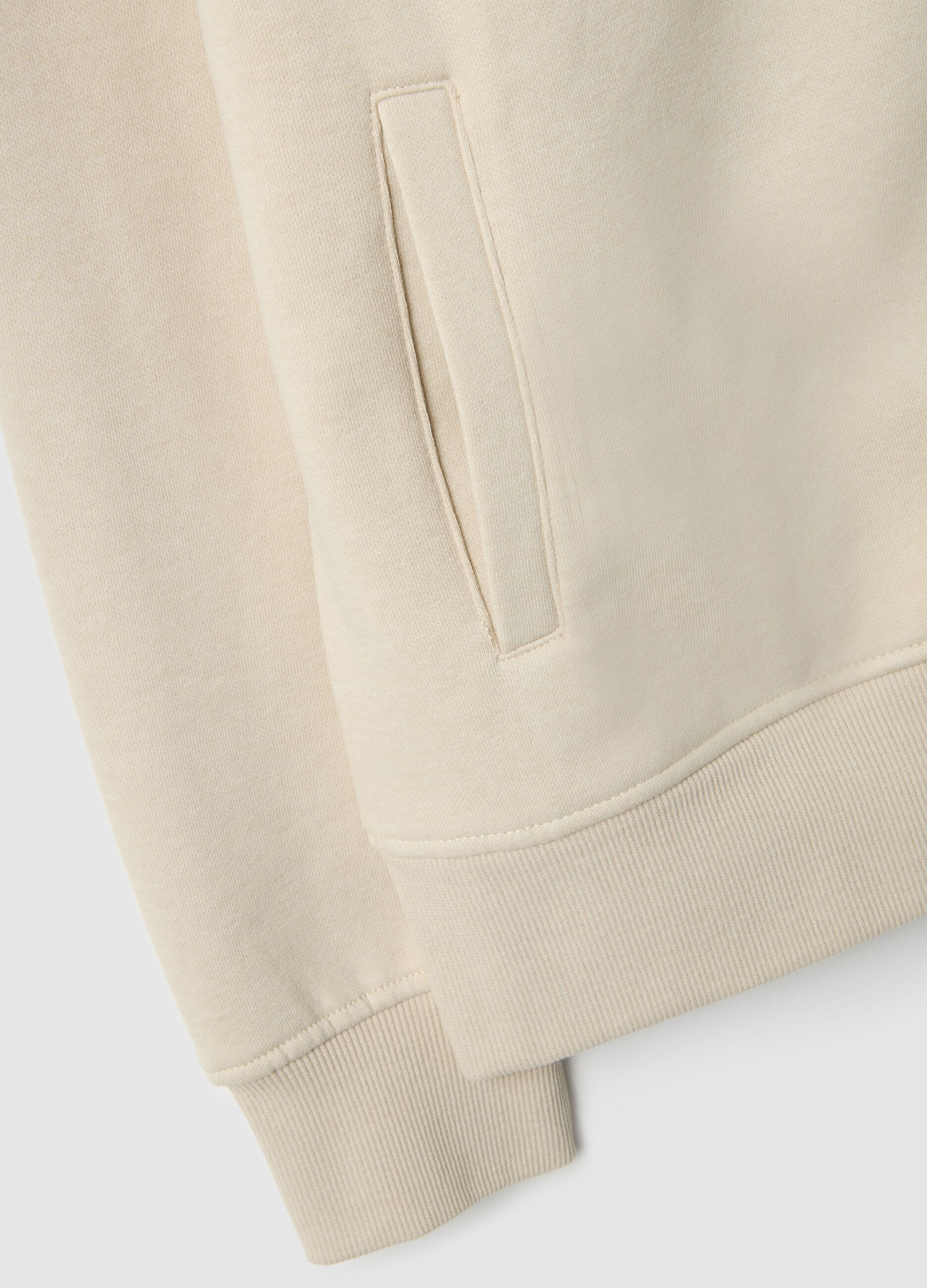 Beige cotton-blend sweatshirt in regular fit with full zip