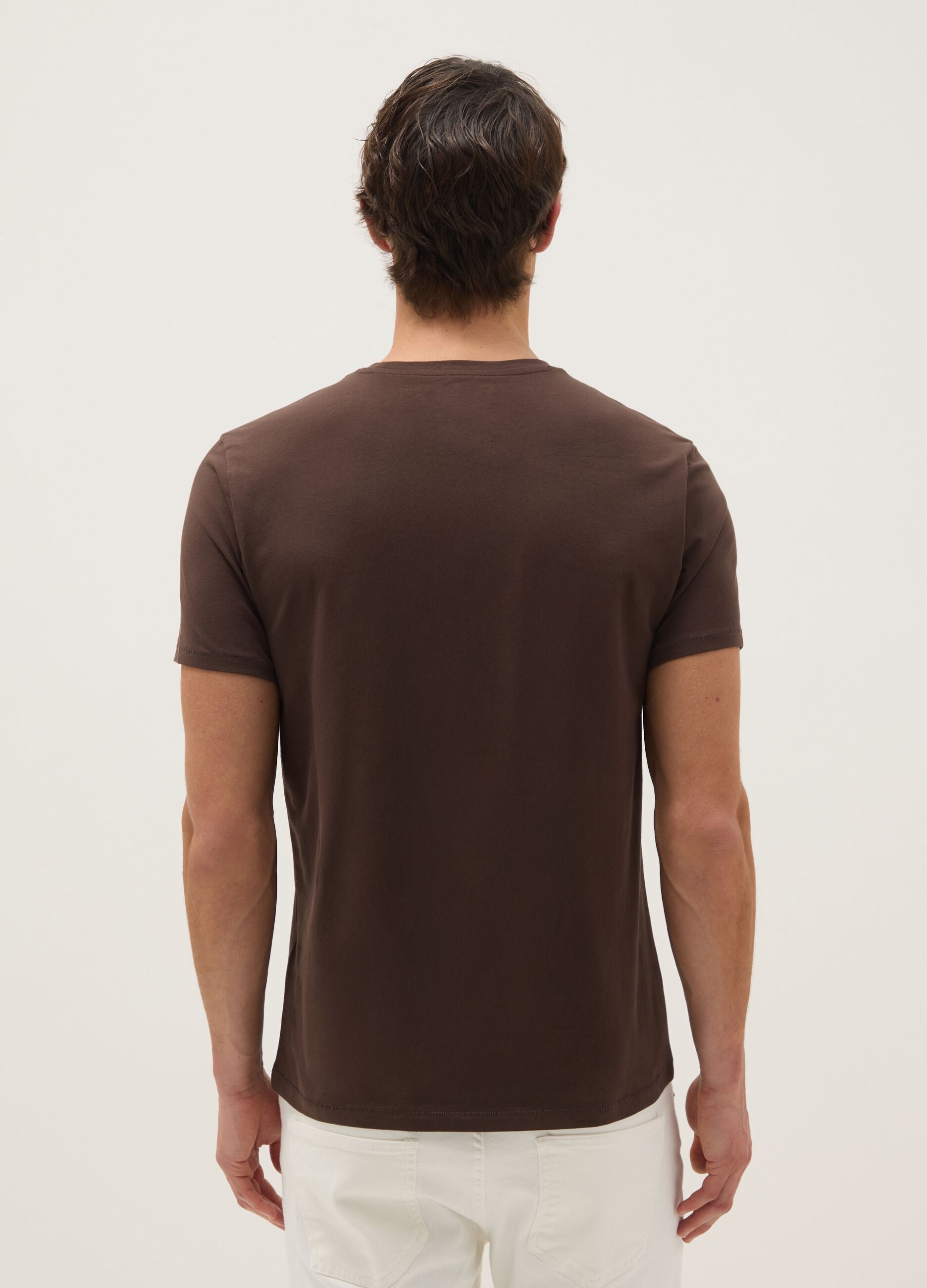 Slim fit brown stretch cotton T-shirt