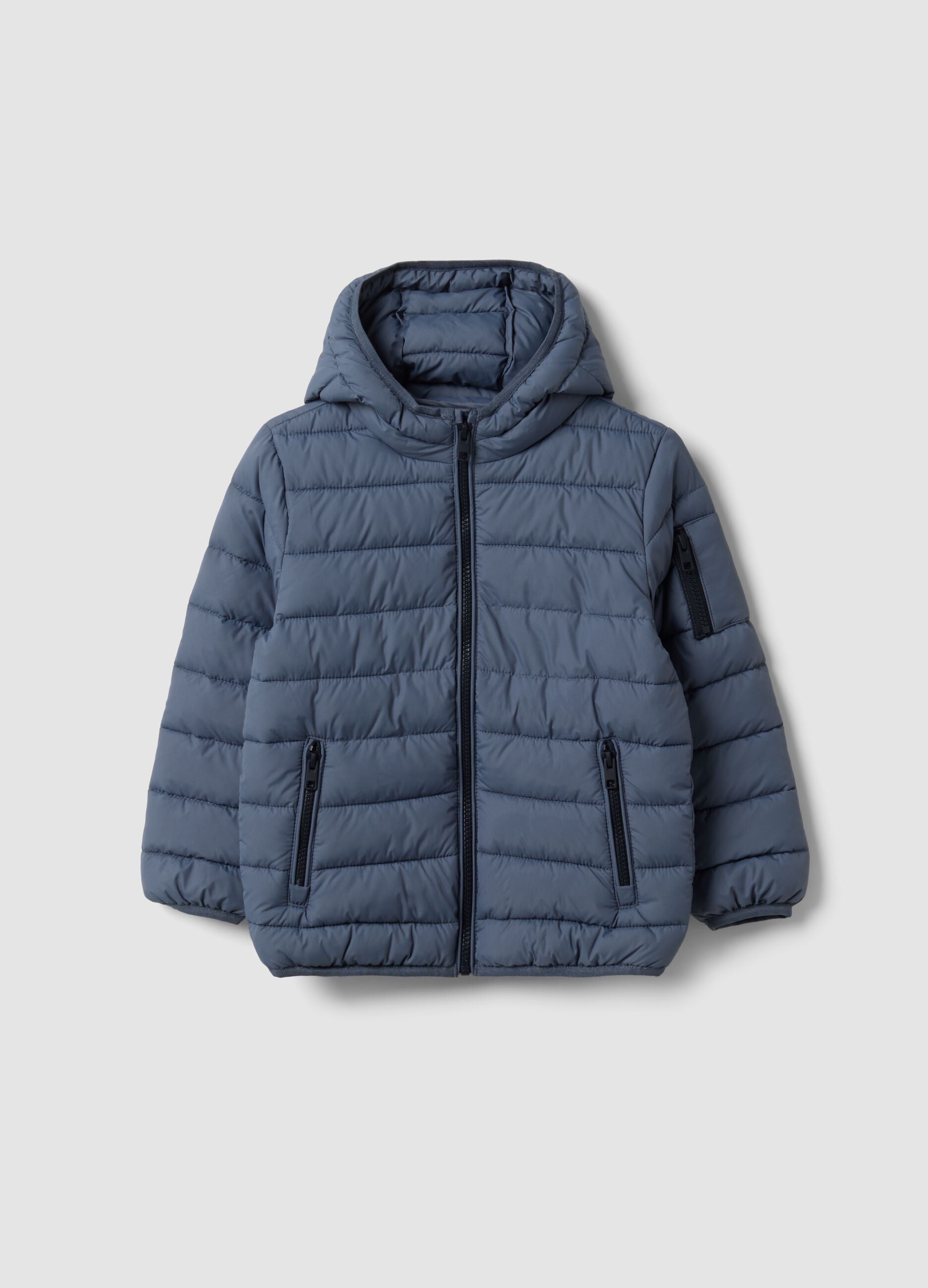 Grey ultralight padded hooded zip jacket for boys