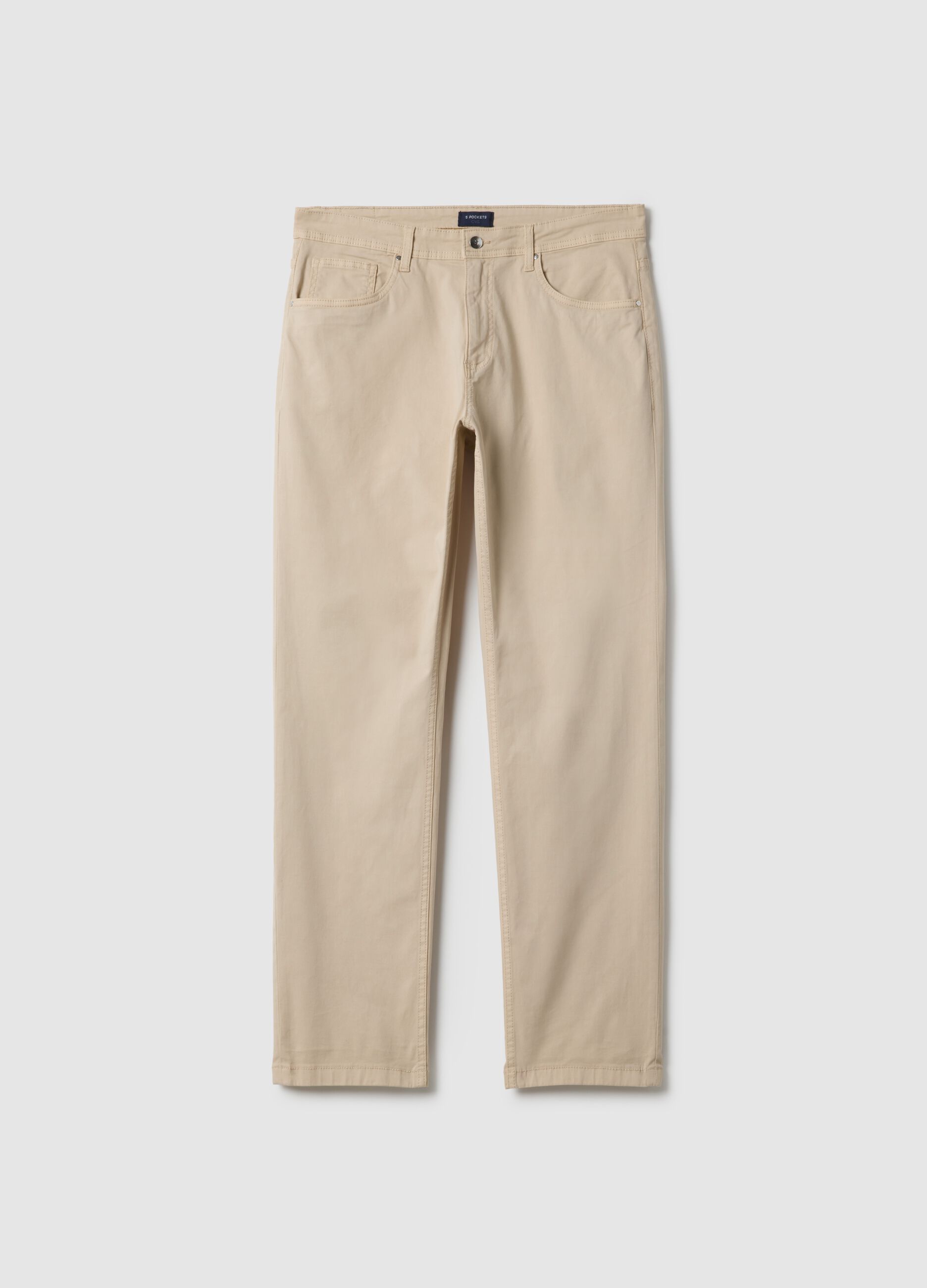 Beige stretch cotton trousers regular fit