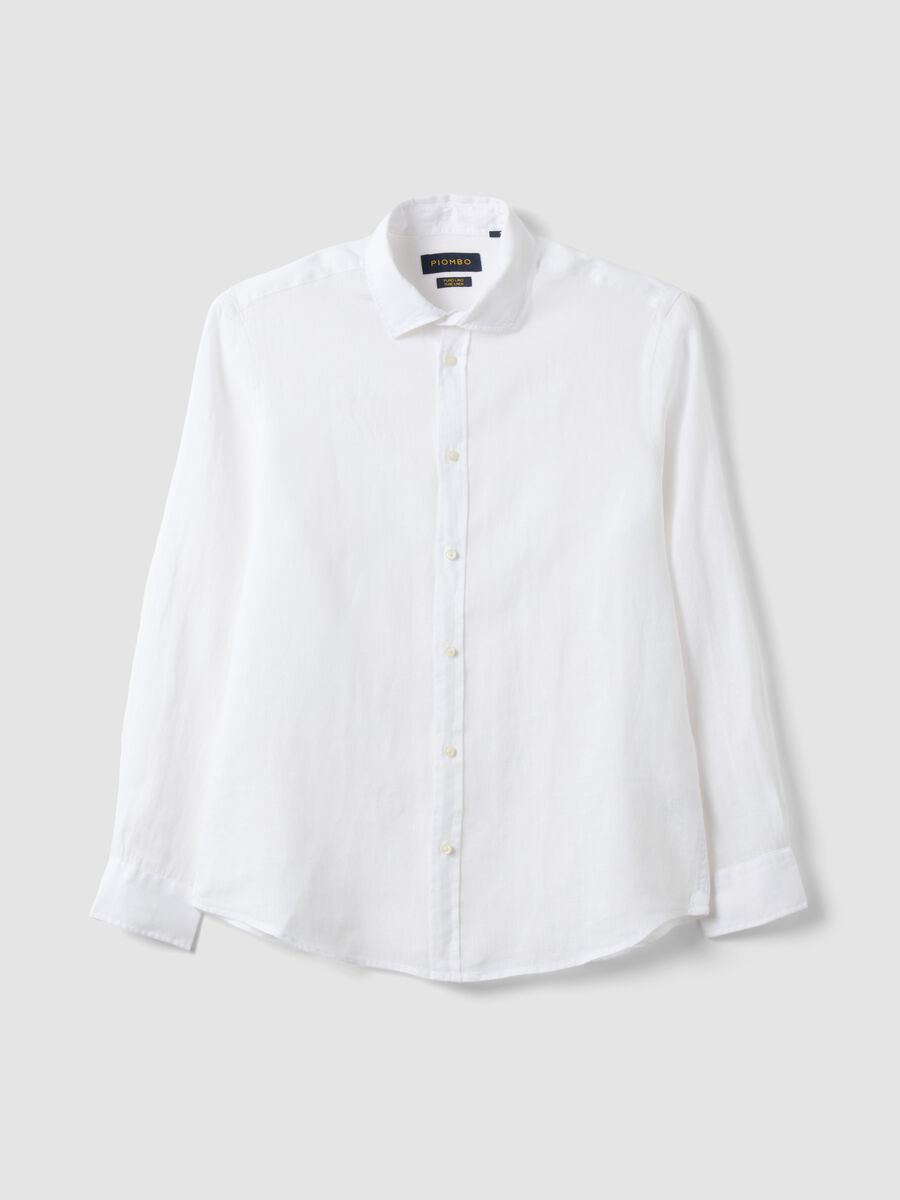 White Pure Linen Long-Sleeve Shirt, Regular Fit_4