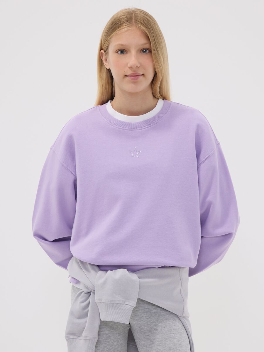 Purple pure cotton sweatshirt with star for girls, relaxed fit_0