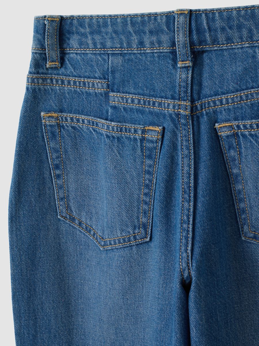 Girls&rsquo; blue baggy pure cotton jeans with embroidered turn-up hem_6